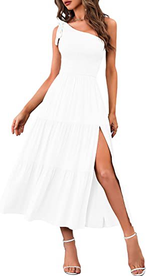 2026 New Summer Fashion Women's One-shoulder Pleated Layered Hem Split Dress